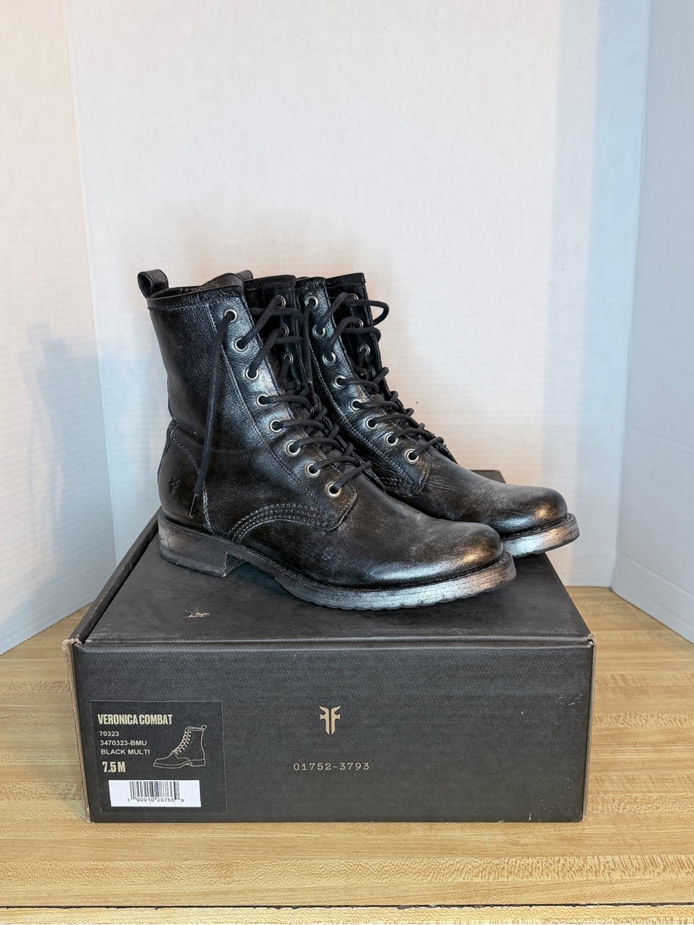 Frye Black Veronica Combat Lace-Up Ankle Boots